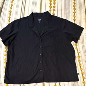 Gap women's Black Solid Short Sleeve Button-Up Spread Collar Shirt Pockets XXL
